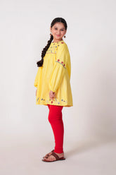 Yellow Embroidered Khaddar Top for Girls | Winter Floral Tunic